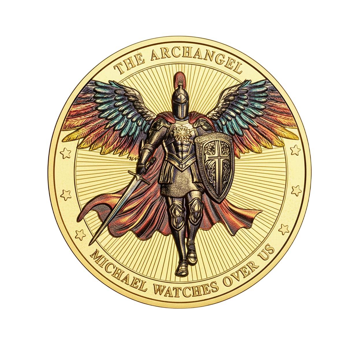 Eillwin Gold Color Archangel Michael 40Mm Commemorative Coin - Religious Medallion For Strength And Protection