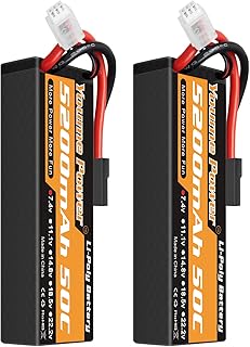 Youme Power 2S Lipo Battery, 2 Packs 7.4V RC Lipo Battery 5200mAh 50C Hard Case XT60 Plug + Tr Adapter for 1/8 and 1/10 Losi Traxxass Slashh Team Related RC Car/Vehicle/Truck/Buggy
