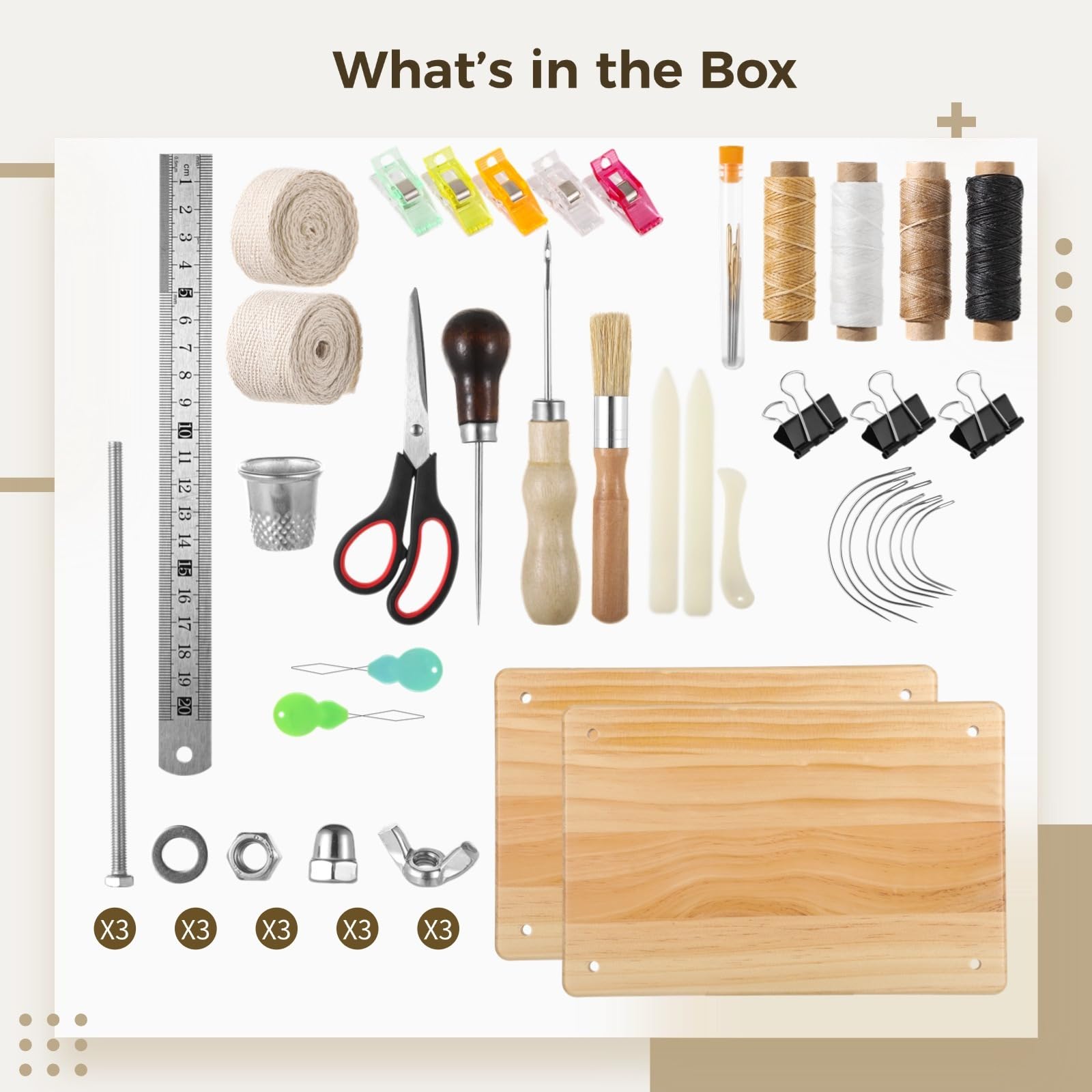 Kit professionale per rilegatura, 40 pezzi, con pressa in legno, cartellina in osso, punteruolo, righello e strumenti per rilegatura