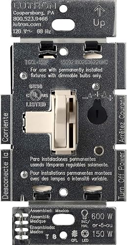 Vista 13 de Lutron Toggler interruptor atenuador de un polo o de tres vías para bombillas LED y de bajo consumo Blanco