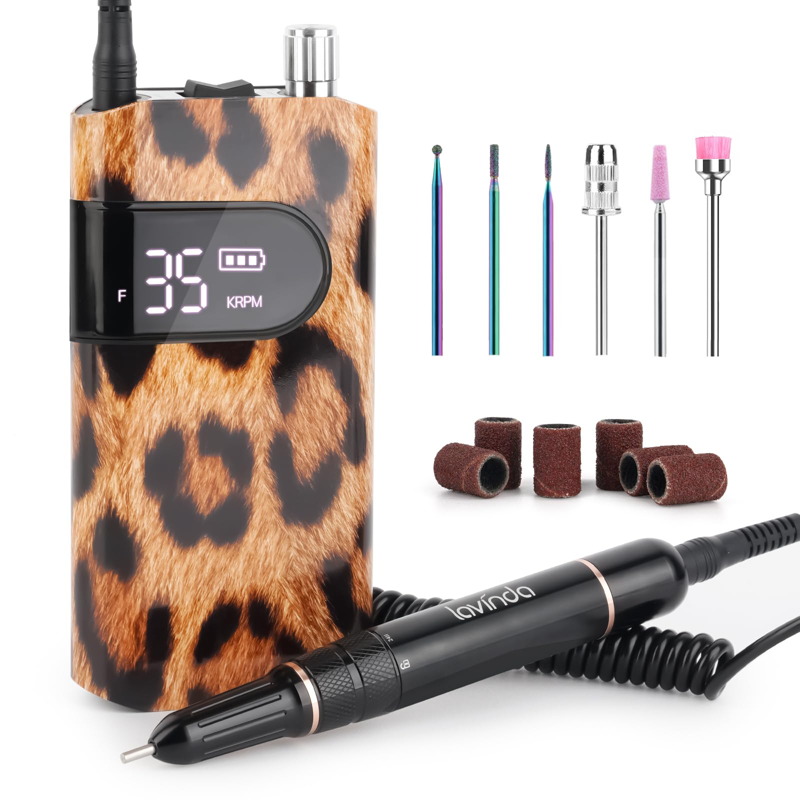 Photo 1 of Lavinda 35000RPM Electric Nail Drill, Professional Cordless Nail Drill Machine Portable Rechargeable Nail Efile for Acrylic Gel Nails, Manicure Pedicure Tools for Salon Home Use-Leopard Print