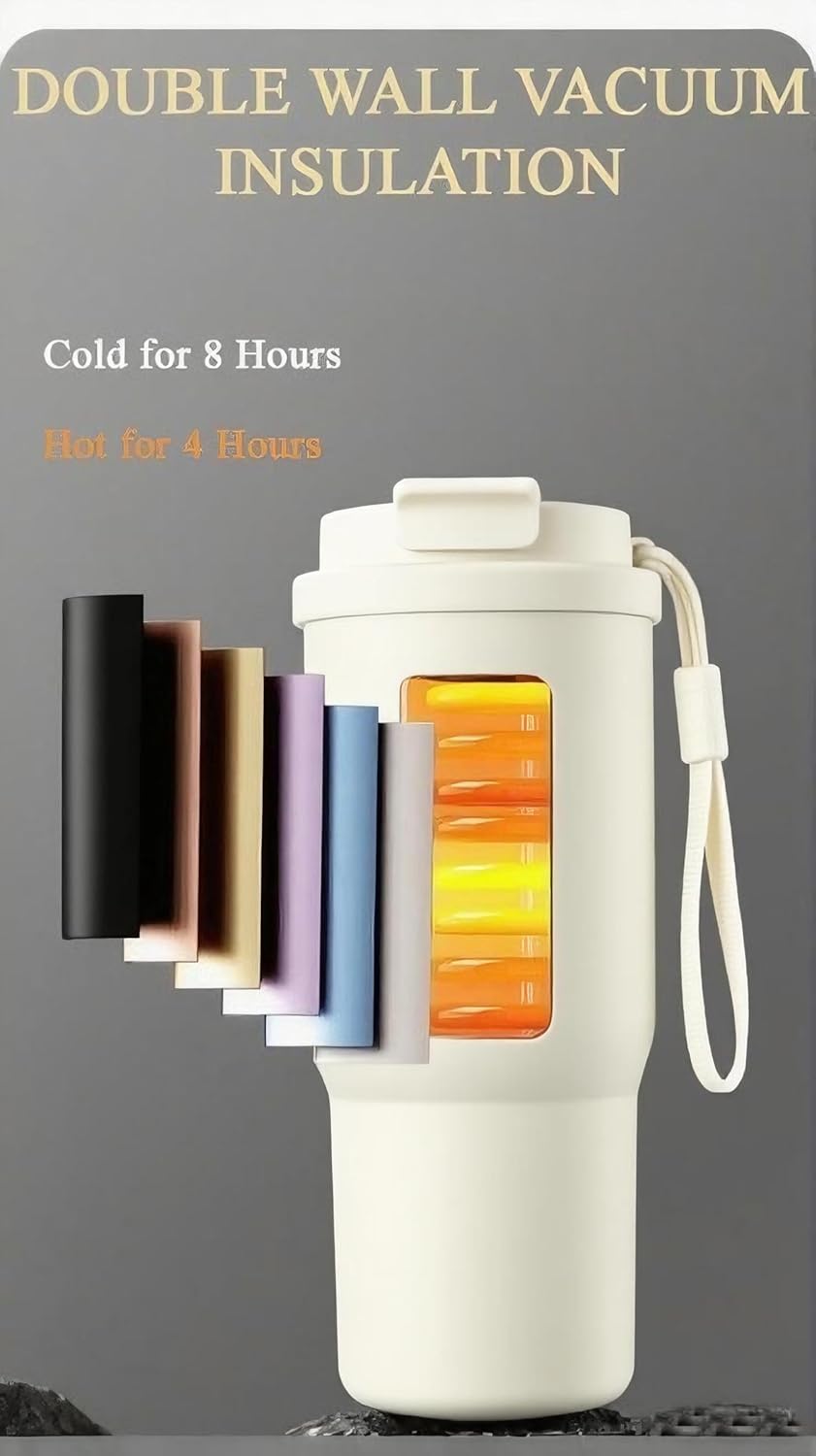 25 OZ Tumbler with Lid and Straw, Tumbler with Flip Straw, Stainless Steel Tumbler, Double Wall Vacuum Insulated Tumbler, Travel Coffee Mug with Strip, Insulated Coffee Mug, White - Image 4