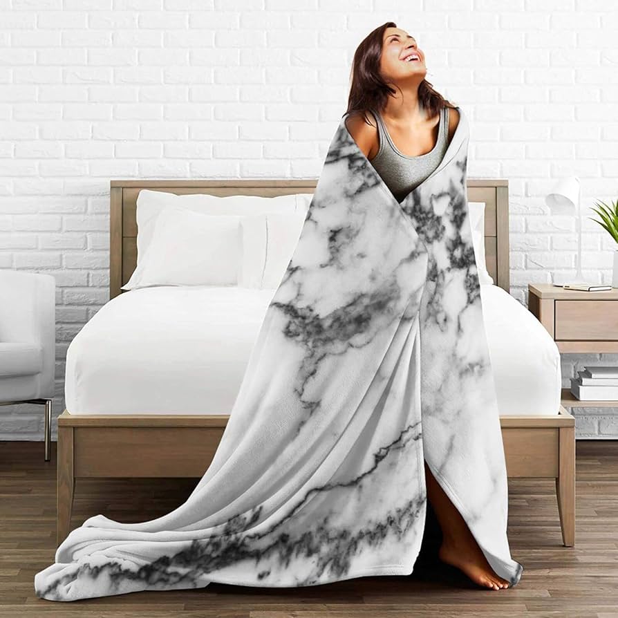ブランケット 大理石のマーブルプリント柄 - 約152cm × 約177cm マディソンパーク Madison Park ベッドリネン bed linen