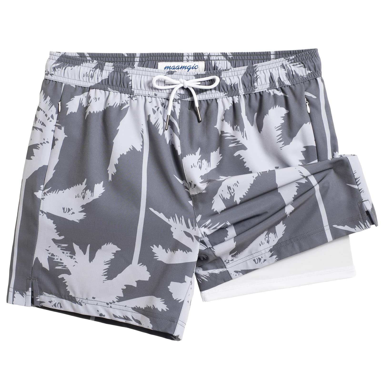 maamgic Herren-Badehose, 12,7 cm, schnelltrocknend, elastische Strandshorts mit Netzfutter und Reißverschlusstaschen