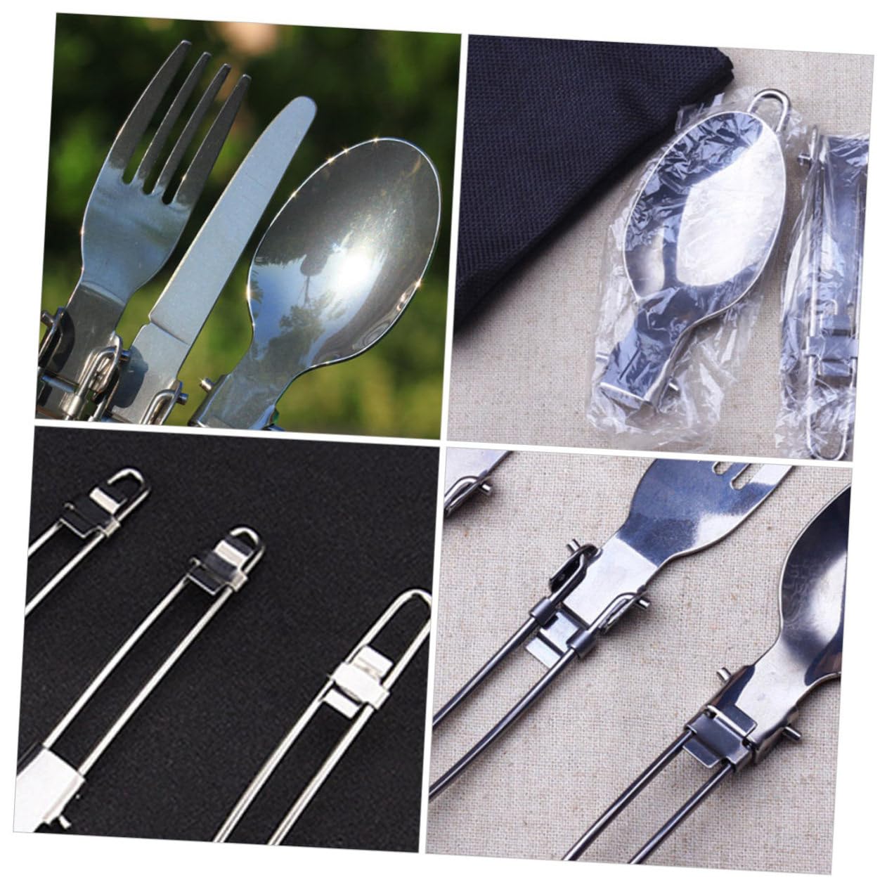 HANABASS 4 Set Pz Pieghevoli Inossidabile Forchette e Cucchiai per Picnic Utensili Compatti e Riutilizzabili per Viaggi e Attività