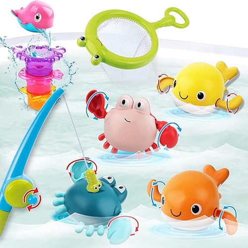 Miniatura 7 de Dwi Dowellin Juguete de baño para niños pequeños, juguete de bañera con juguetes de natación flotantes sin moho y tazas apilables, juego de pesca