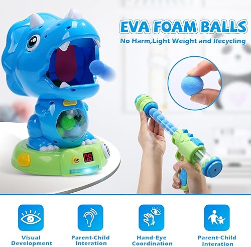 Miniatura 2 de EagleStone Juguetes de disparo de dinosaurios movibles de acción triceratops, juegos de disparos para niños con registro de puntuación LCD y LED,