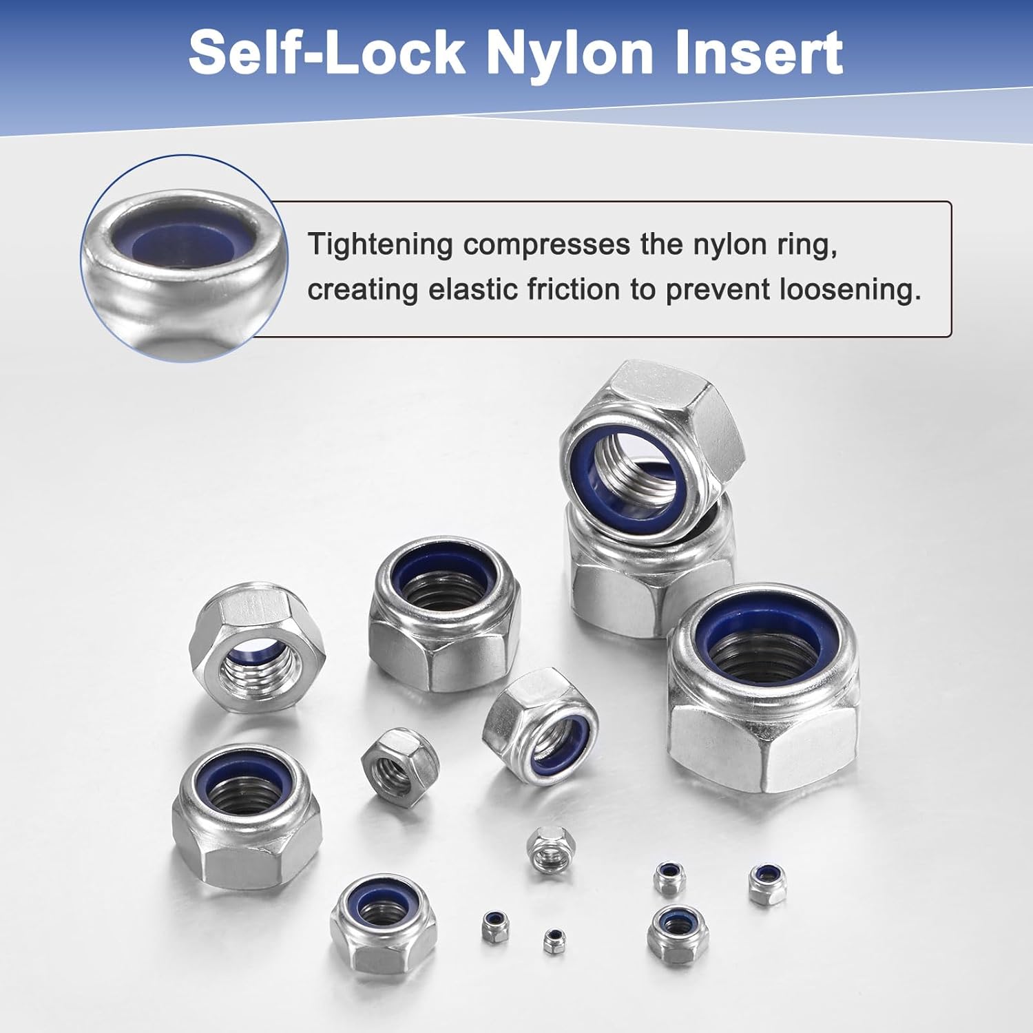 5-Pack Nylon Insert Hex Lock Nuts, M14 x 2mm Thread 304 Stainless Steel Self-Locking Locknuts Hexagon Nut Metric Nuts for Machinery/Home Repair/Industrial Fasteners