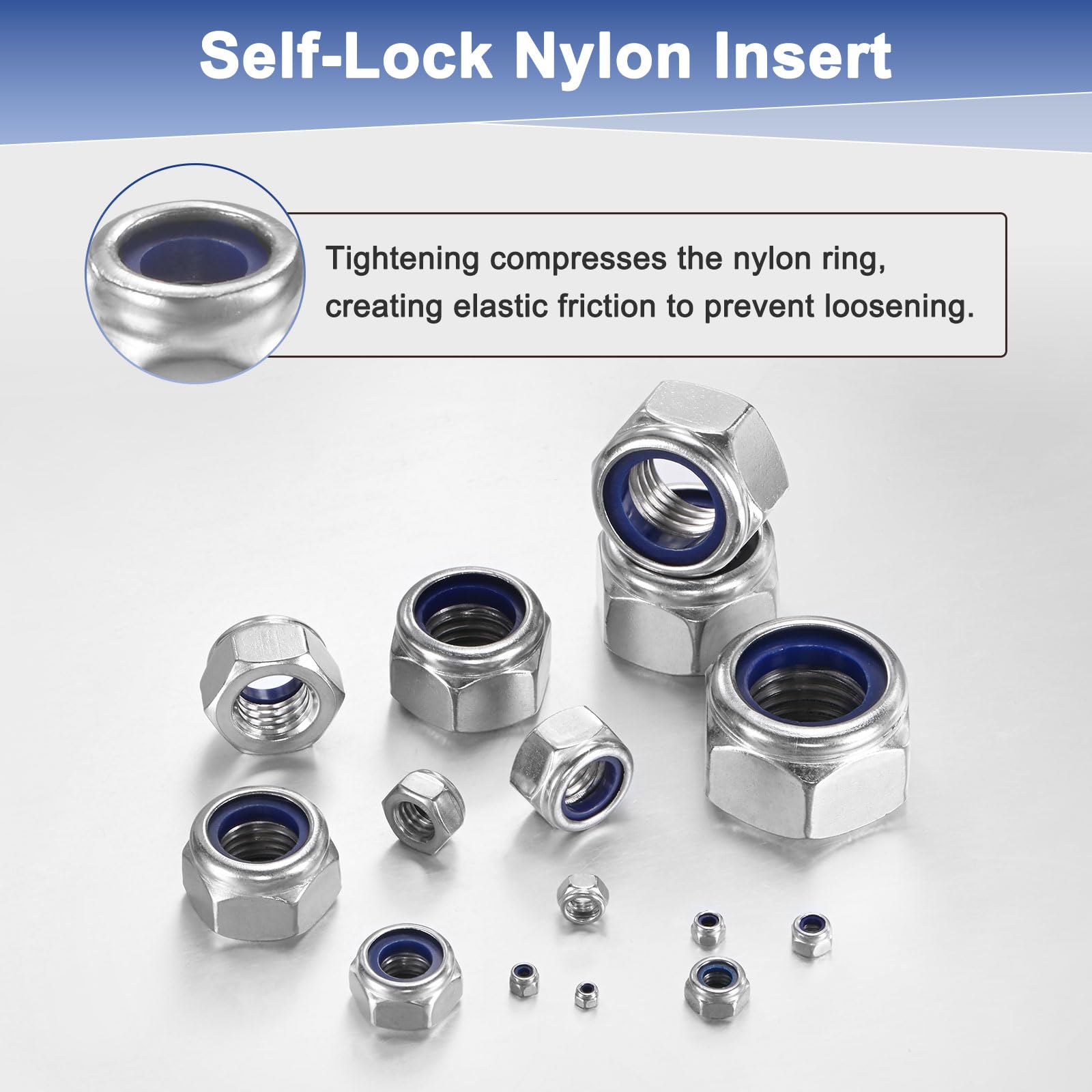 M METERXITY 100-Pack Nylon Insert Hex Lock Nuts - Image 4