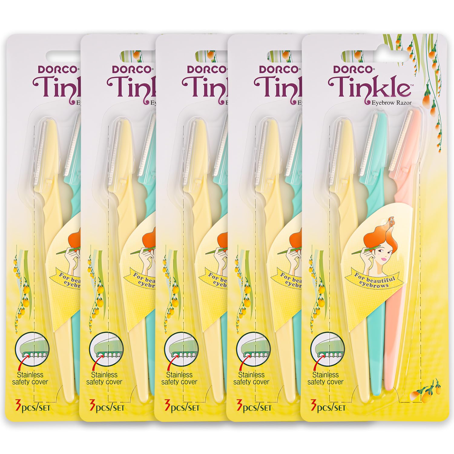 TINKLE DORCO EYEBROW RAZOR, 5 PACKS (15 RAZORS)