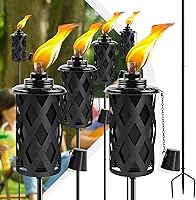 FALBAWR Citronella Outdoor Torches Set of 6 - 16oz Capacity, 3-Prong Stable Stakes, 59" Weatherproof Metal for Patio, Garden, Backyard (Black)