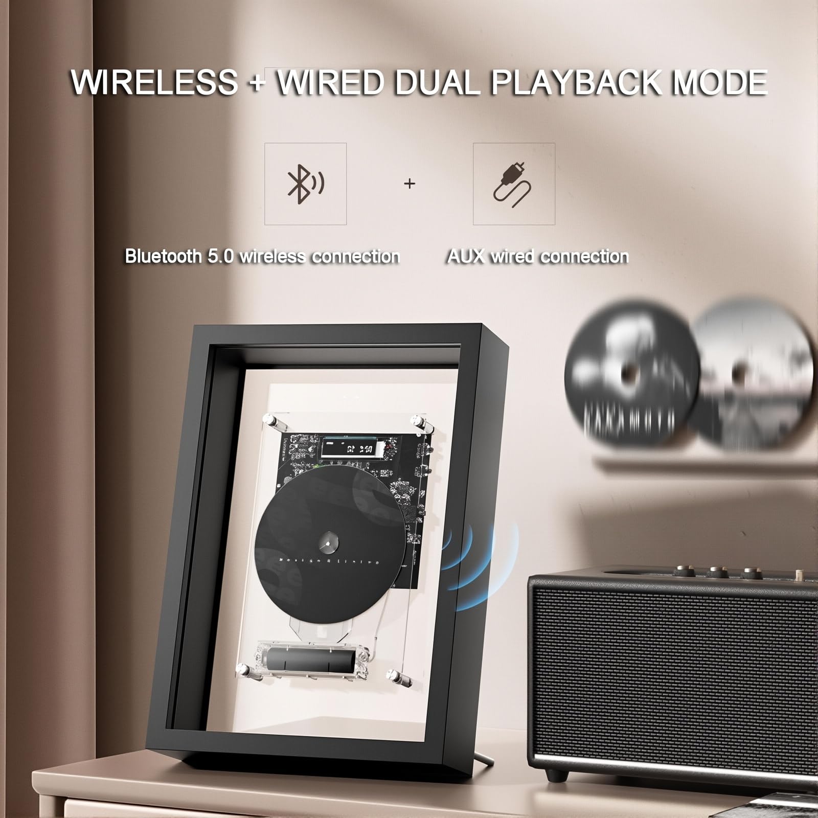 Lettore CD montabile a parete, cornice decorativa musicale con telecomando, Bluetooth 5.0/uscita AUX da 3,5 mm, senza altoparlanti per la casa