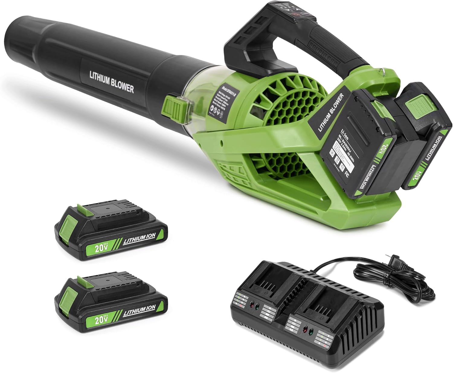 Cordless Leaf Blower with 5 Speed Modes, 2 x 2.0Ah Batteries can be Used and Charged Simultaneously, 420MPH, 120CFM Electric Leaf Blower, 20000 RPM Motor, Use for Lawn, Yard, Leaves, Dust, Snow