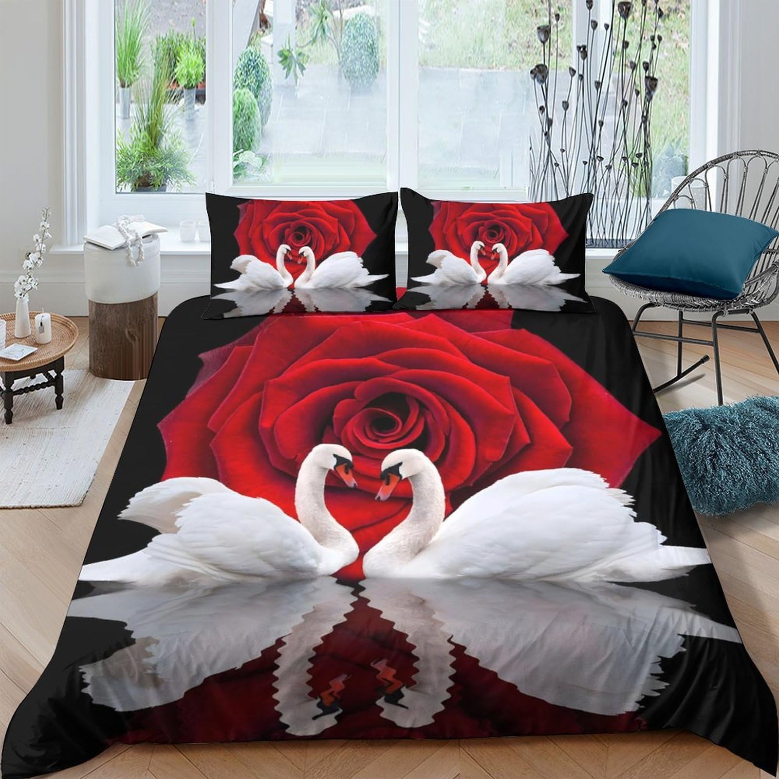Ctjqhvkz Style-5 3D Printed Swan Rose Fitted Sheet Microfiber Bedroom Decor Mattress Cover For Adult Teen Dorm Easy Care Single（135X200cm）