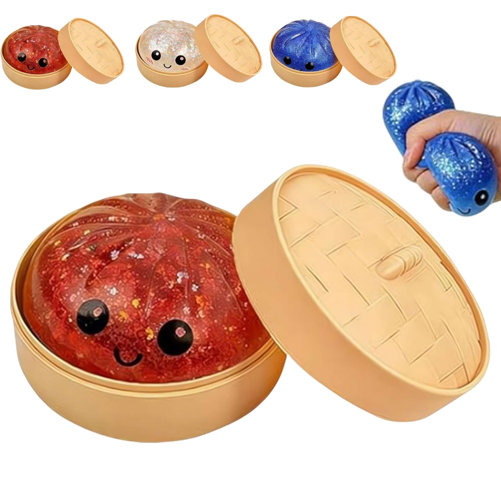Glitter Dumpling, Mystery Dumpling Box with Colorful Dumplings Stress Balls, Soft Sensory Fidget Toy for Anxiety Relief, Cute Dumplings Decompression Dough for Adults Teens, Easter Basket Stuffers