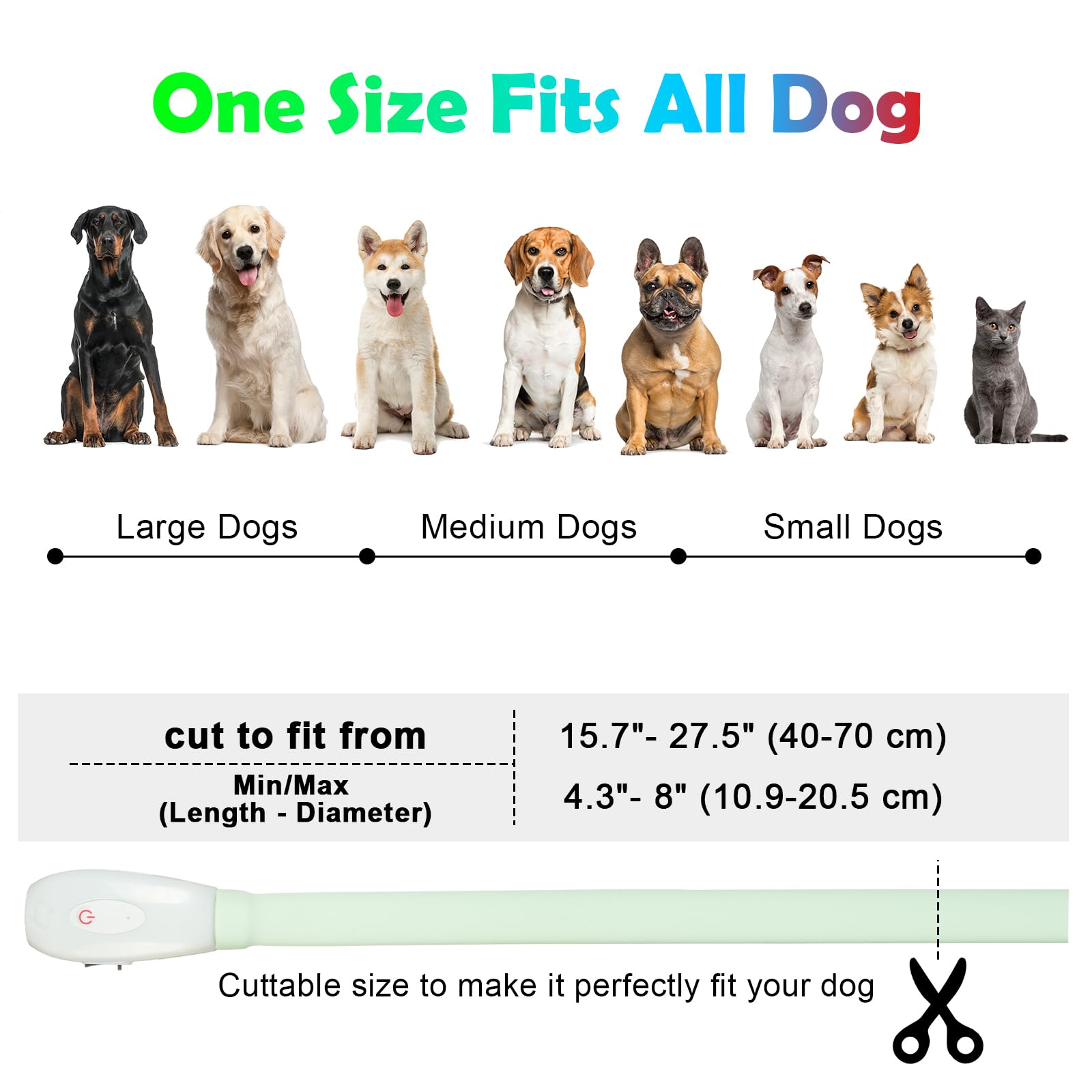 AUAUY Collare Luminoso per Cani, Collare per Animali Domestico LED Ricaricabile USB, Collare di Lunghezza Regolabile con 9 modalità Luminose per Cani di Taglia Piccola Media Grande - Multicolore