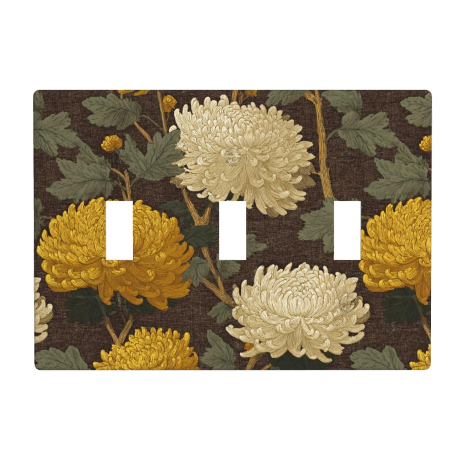 Woshuwo White Chrysanthemums In Pale Beige Yellow Light Switch Covers 3 Gang Triple Toggle Wall Plate Switchplate Electrical Faceplate For Bathroom Kitchen Bedroom Decor