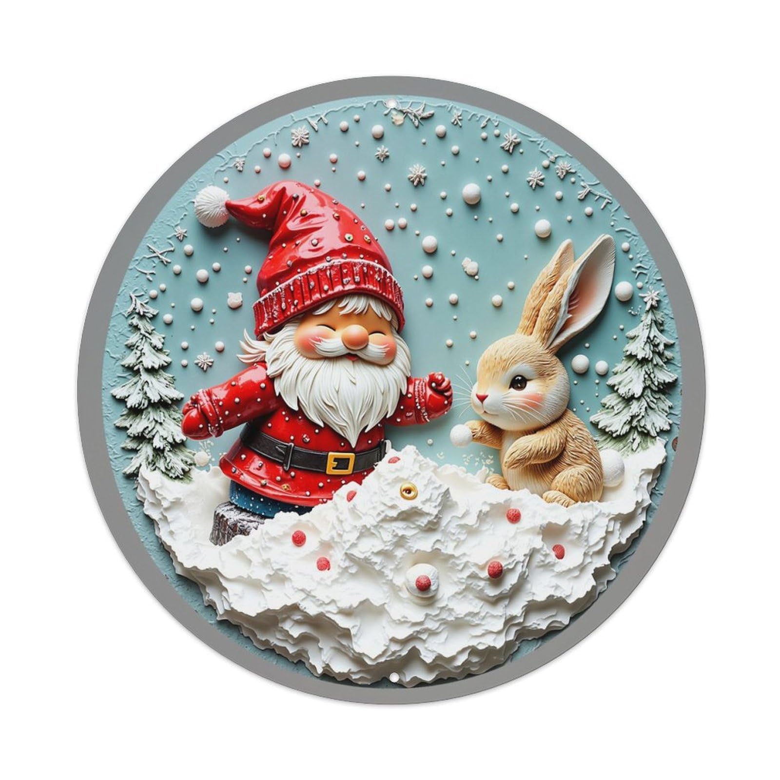 Jdyaojiesheng Vintage Christmas Gnome Bunny Snowflake Winter Round Tin Sign Retro Metal Wall Decor Metal Poster, Home Bar Garage Farmhouse Cafe Wall Art Decoration 8X8inch