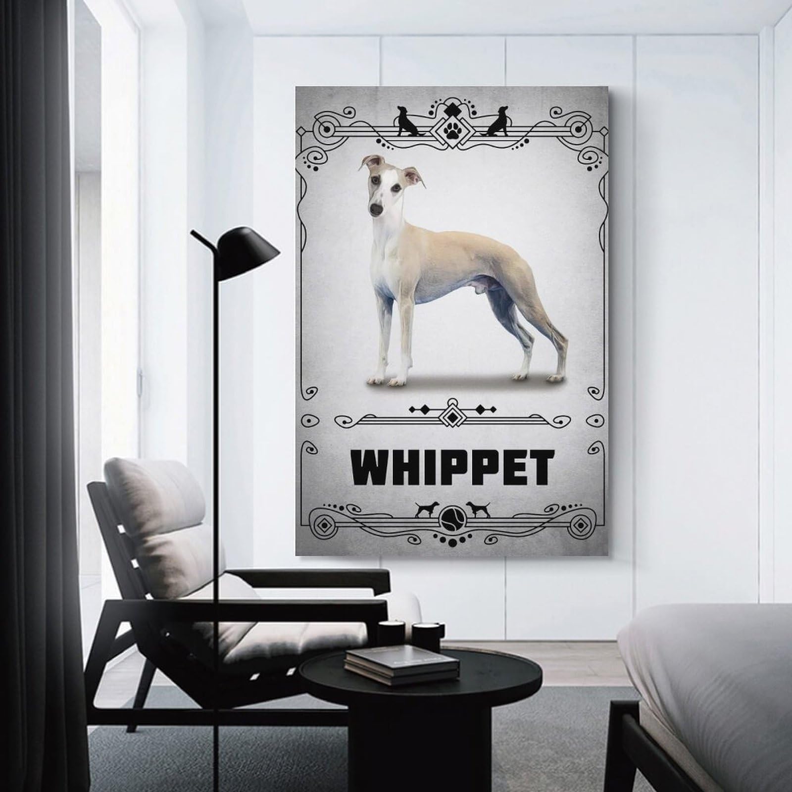 Junmoney Whippet Canvas Art Print 24x36inch(60x90cm), for Bedroom Decor, Cosy Corners Or Studios, An Easy Wall Refresh for Bedrooms