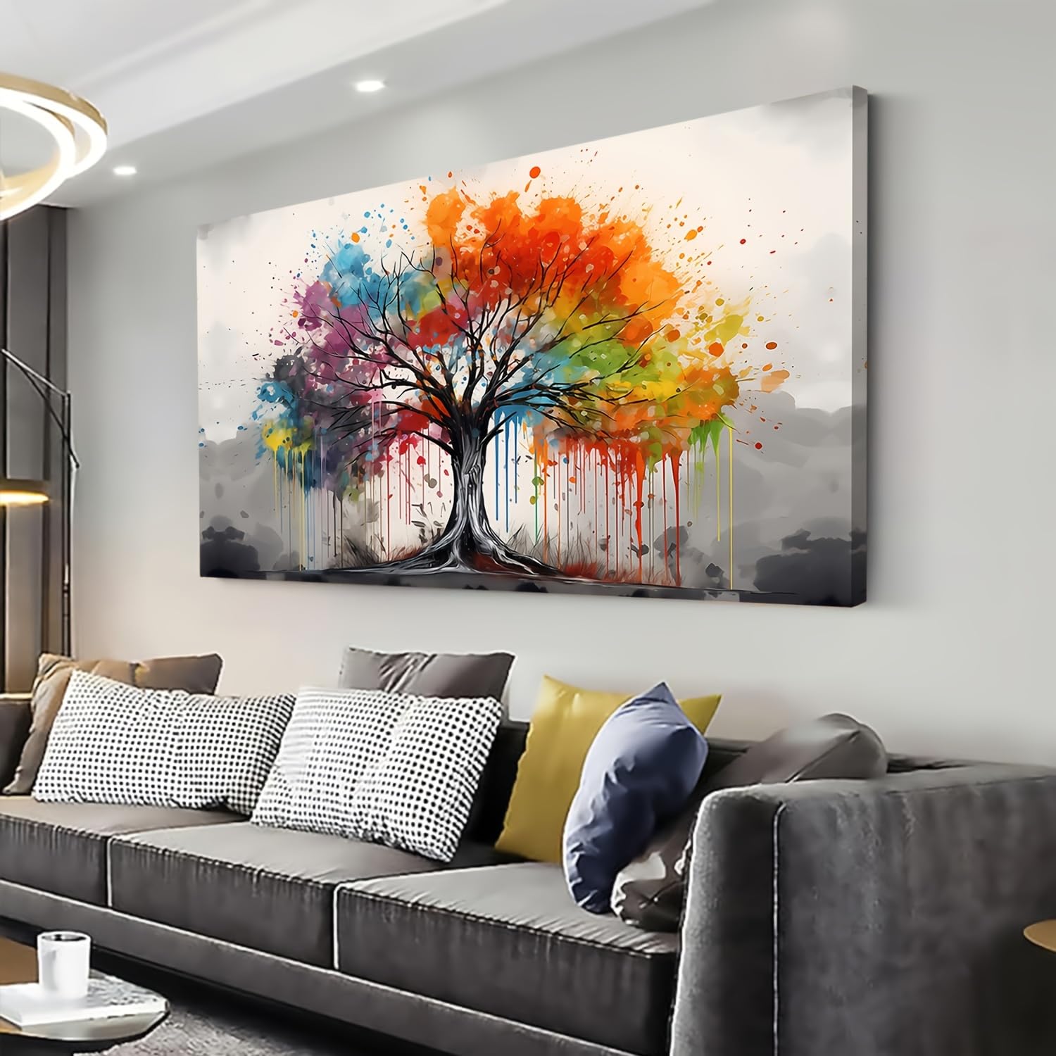 IHHGNB Large Modern Abstract Tree Canvas Wall Art, Red Tree with Black and White Background Landscape Painting for Living Room(70x140cm(28x55in)/No frame)