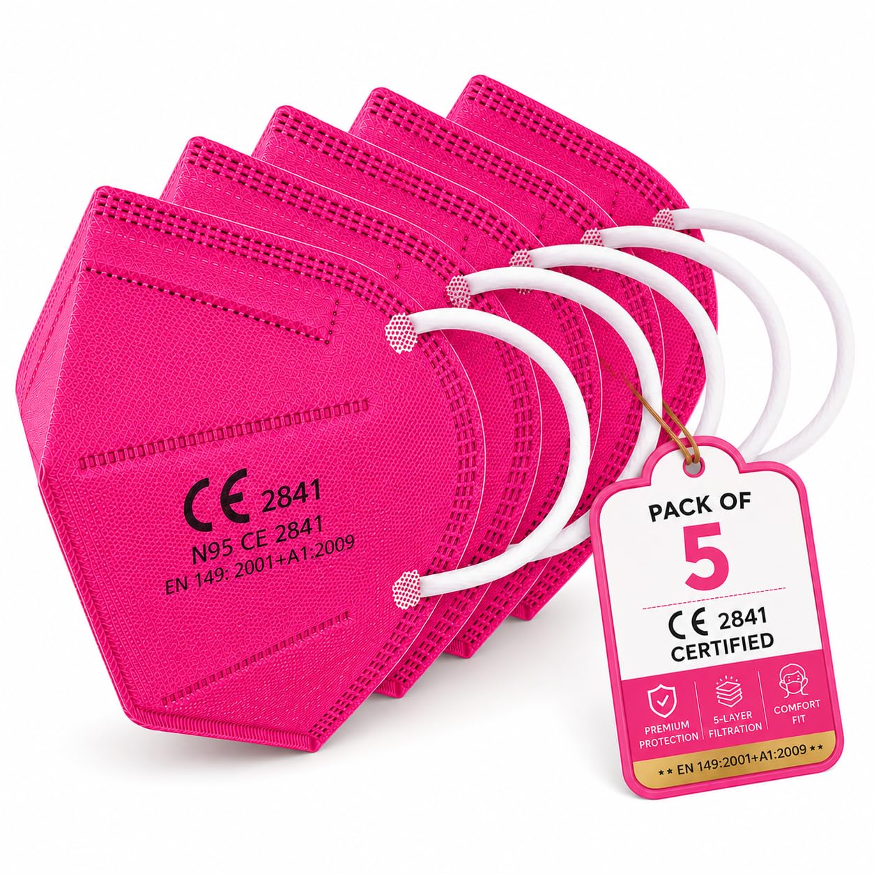 N95 Face Mask, Pink, 6-Layer Protective Respirator with Soft Ear Loops and Adjustable Nose Clip, Breathable Disposable Safety Mask for Women, Travel, Office and Daily Use-image-14