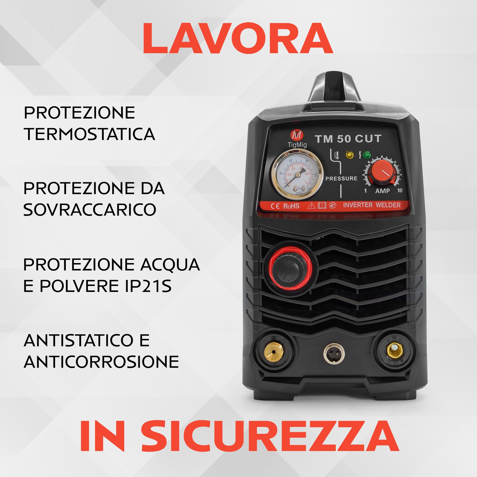 Taglierina al Plasma CUT 40A IGBT TM50CUT, Taglio Netto 10 mm, Torcia e Kit Inclusi