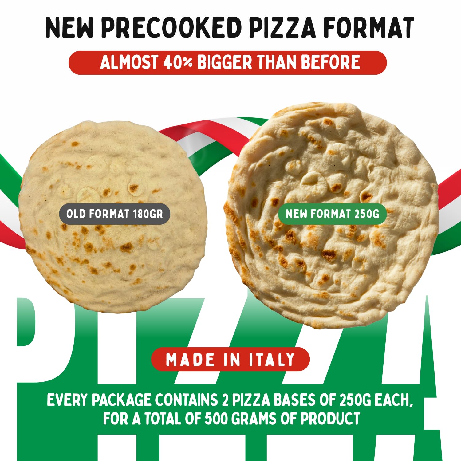 Pizza Precocinada, 6 Bases | Nuevo Formato de 250g | Pizza lista en 5 minutos, Largo tiempo de fermentación, Altamente digestiva | 6 Bases de Pizza de 250g