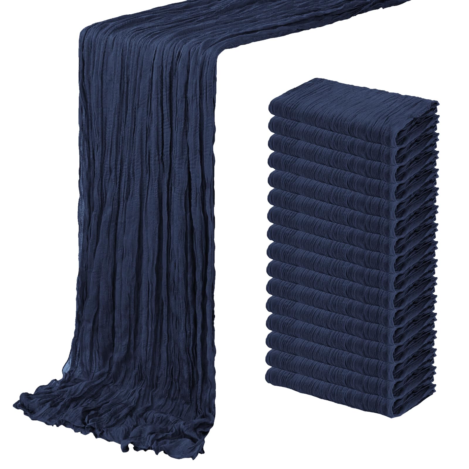 Photo 1 of 16 Pack Navy Blue Cheesecloth Table Runner 20 x 120 inch Gauze Table Runners 10 FT Long,Semi Sheer Boho Cheese Cloth Fabric Table Runner Bulk for Wedding,Party,Baby Shower,Bridal Shower Decoration