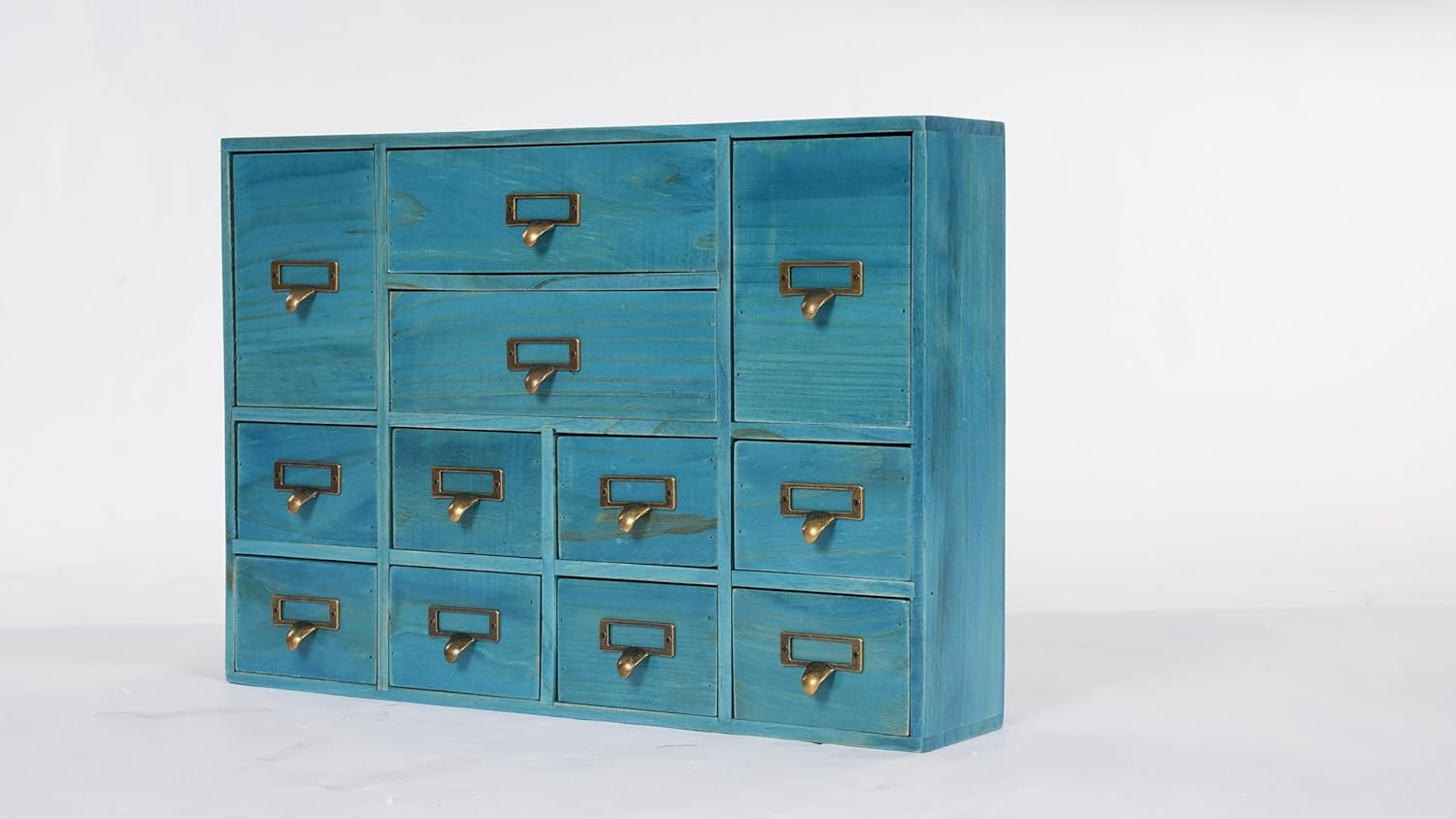 Apothecary Cabinet with 12 Drawers, Library Card Catalog Cabinet with Metal Handles, Home Office Wooden Storage Box Curio Cabinet Tea Organizer for Desktop Organizer, Blue