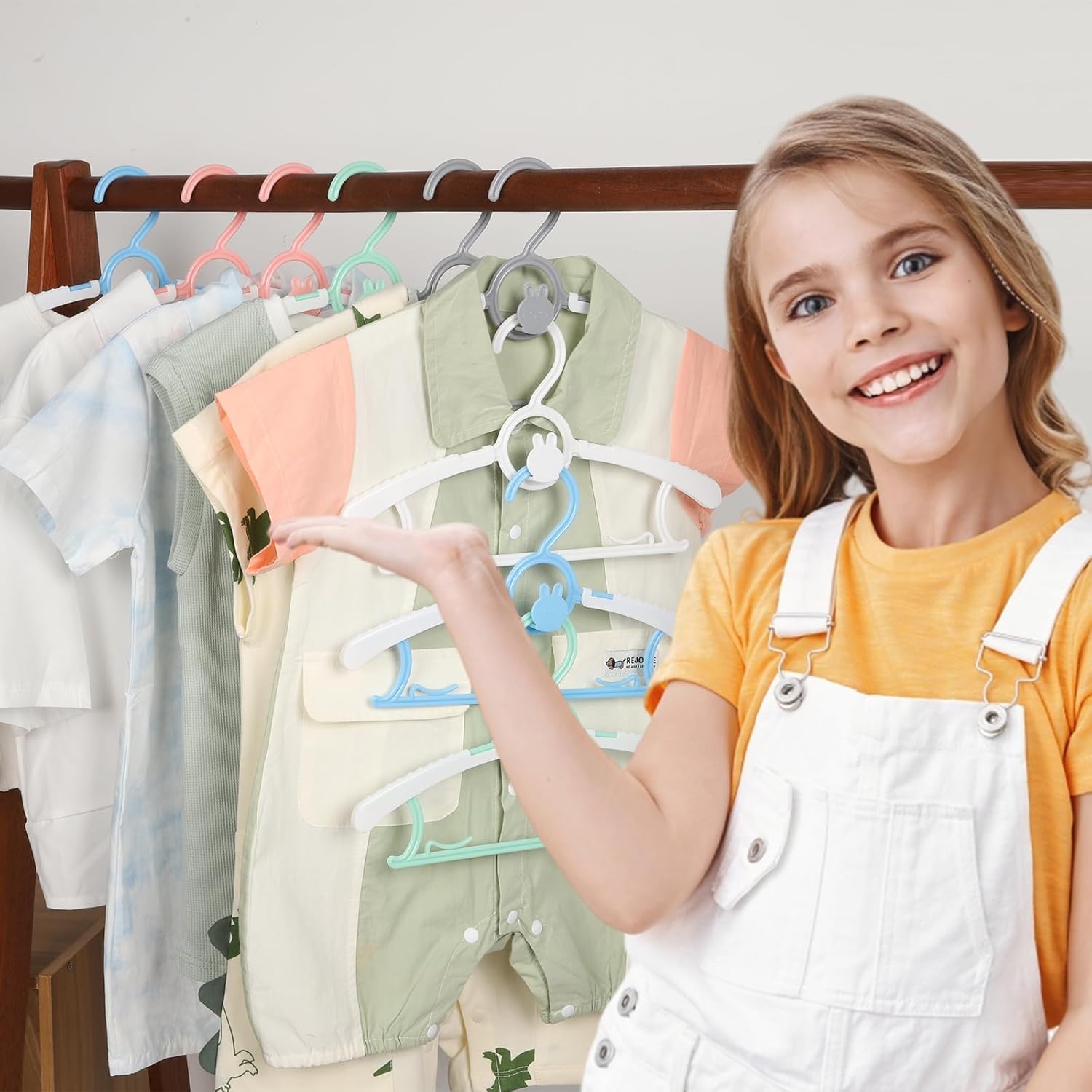 50 Pack Infant Hangers, Non-Slip Kids Hanger, 11"-14" Adjustable Baby Hanger, Space Saving Plastic Hangers for Girl Boy Toddler Kids Child (Multicolour) - Image 7