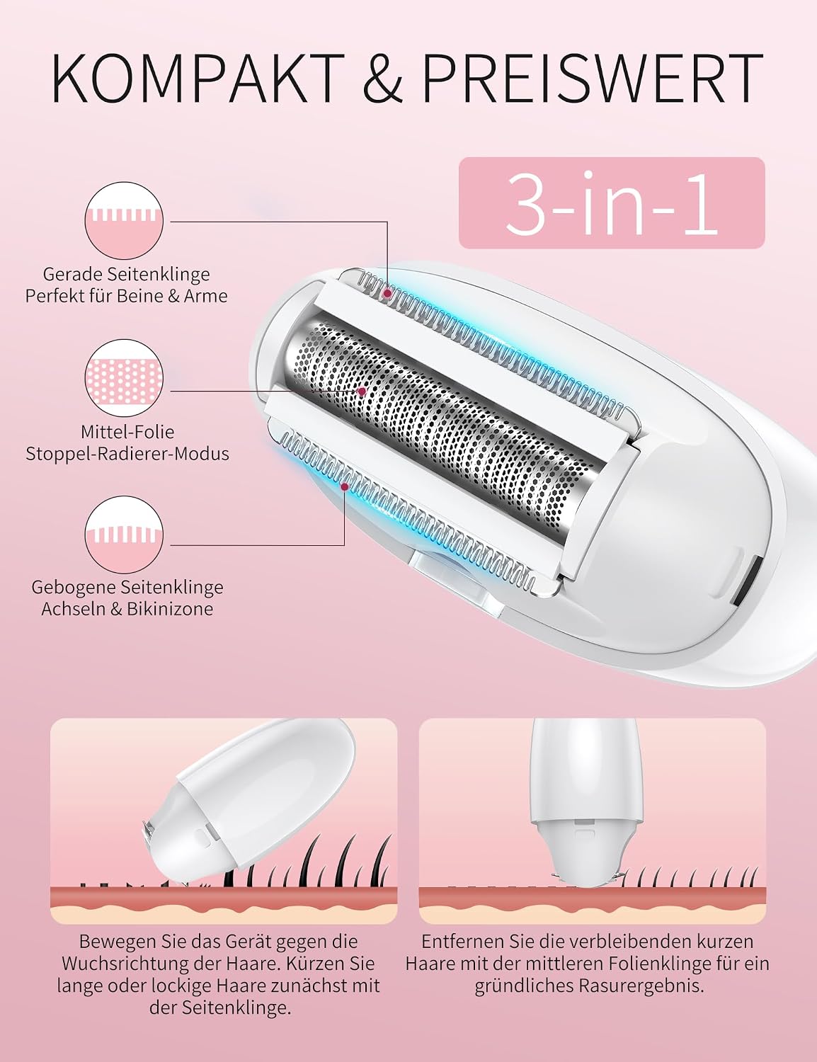 Electric Shaver for Women, Rechargeable Bikini Trimmer, Cordless Women's Electric Razor, USB-C Body Shaver for Legs, Underarms, Face & Pubic Hair