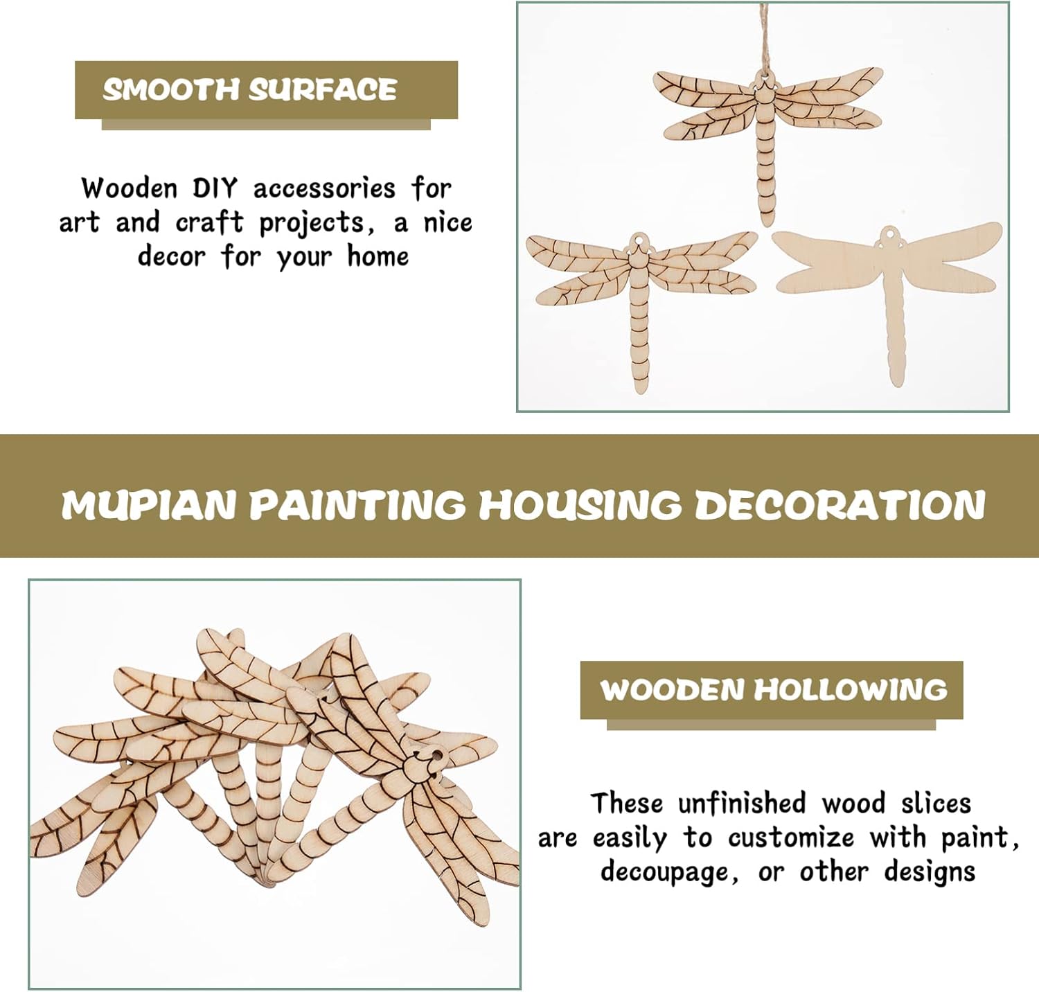 Sewroro 50pcs Unfinished Wooden Dragonfly, Dragonfly Craft Pieces Wood Dragonfly Unfinished Wood Cutouts Blank Wooden Paint Crafts Home Decoration Craft Project