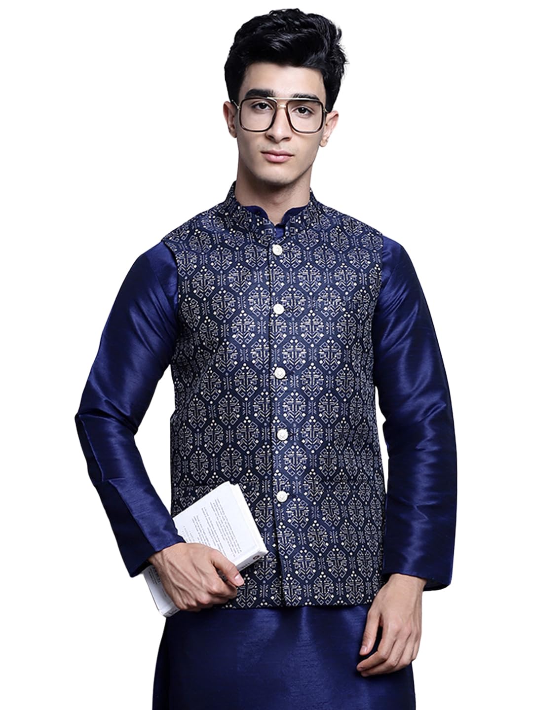 maple clothing Men's Nehru Jacket Indian Traditional Vest Brocade Waistcoat Bandhgala Festive Wedding Outfit-picture-37