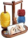Lemosyu Wooden Yarn Holder for Crocheting and Knitting, Magnetic Rotating Yarn Spinner with 2 Spindles, Crochet Accessories Storage & Phone Stand, Perfect Gift for Knitters, Women, Mom, Grandma