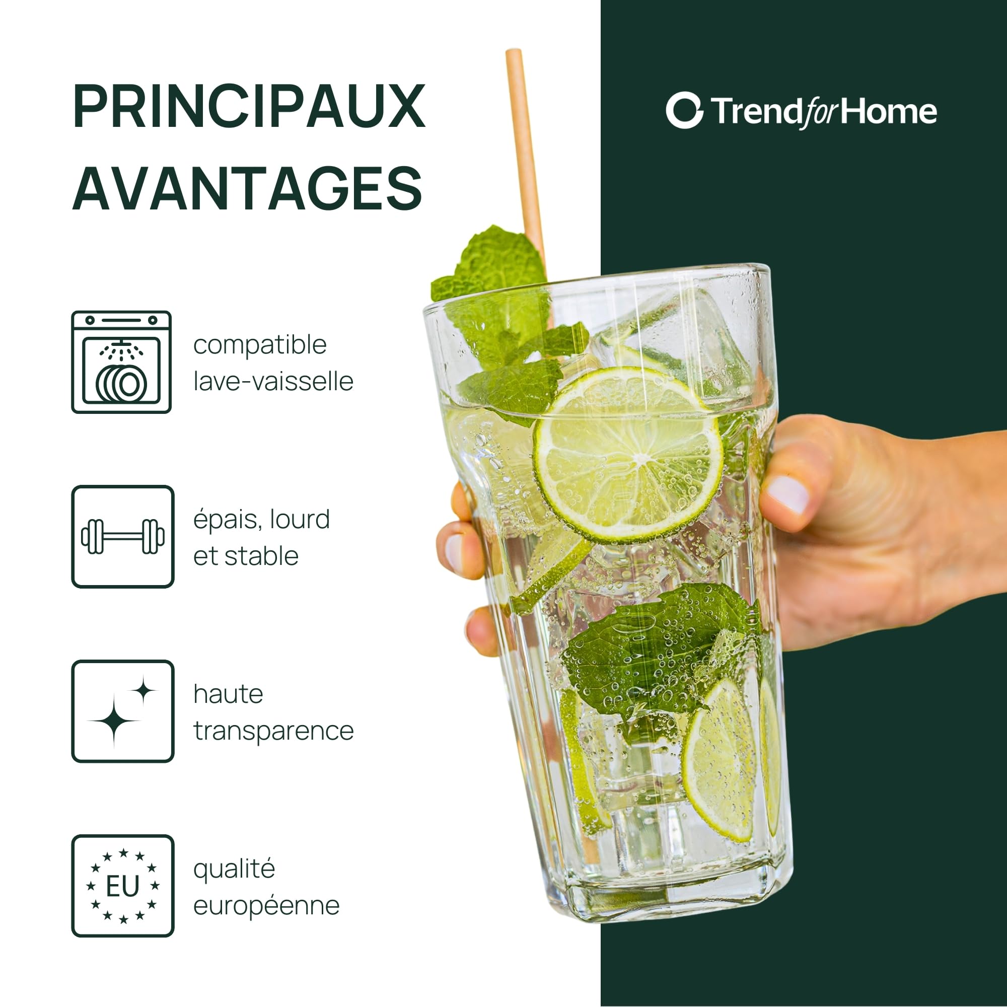 TREND FOR HOME Szklanki do Koktajli XXL Caipirinha Highball 630 ml Zestaw 6 Sztuk Retro Szklanka Wysoka Longdrink Woda Sok Szkło Sodowo-Wapniowe Bezołowiowe Kolekcja Alva Transparentne Zmywarka