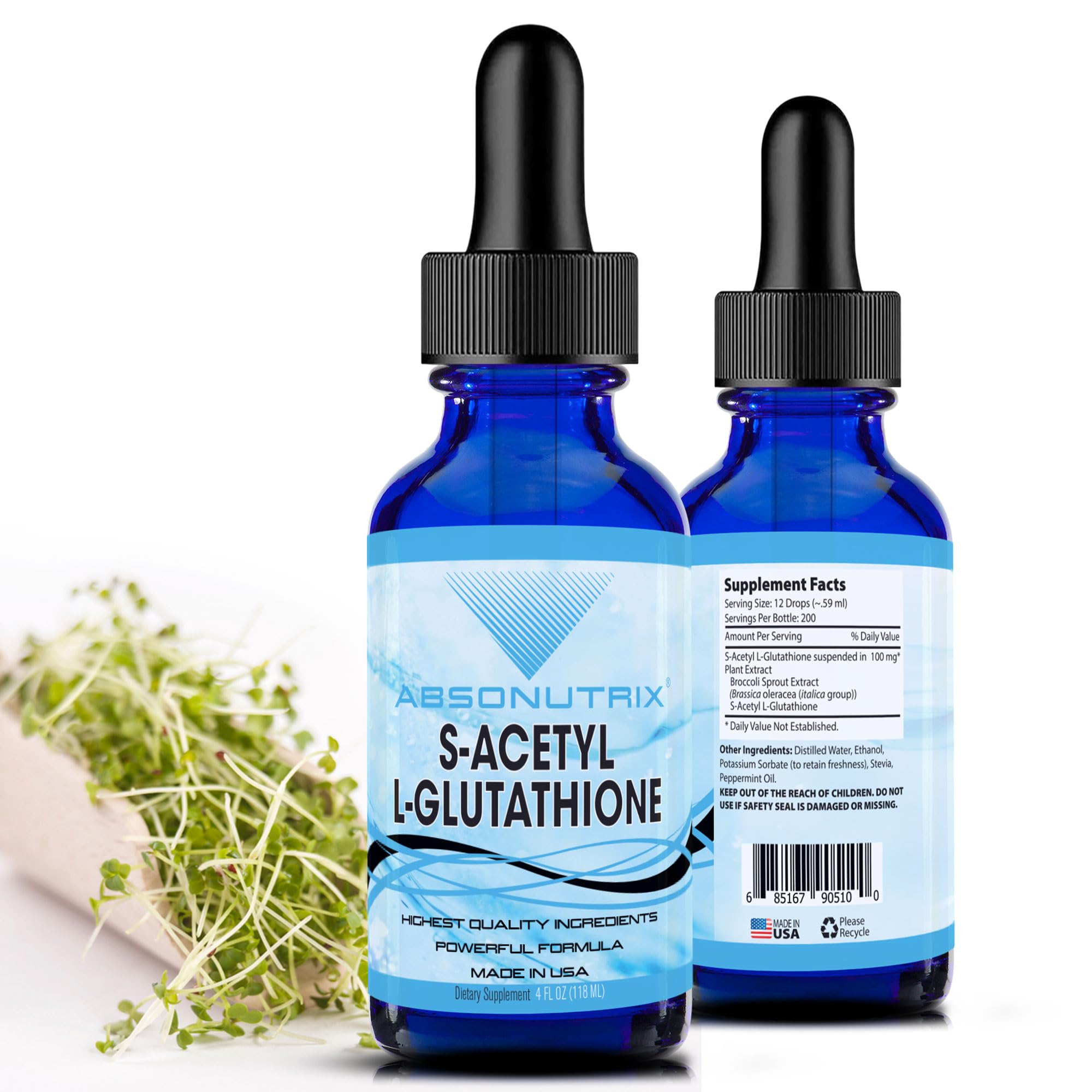 Amazon.com: Absonutrix S-Acetyl L-Glutathione 100 mg per Serving 4 oz  Liquid 200 Servings, Helps Detoxify Body, Boosts General Health, Helps  Boost Energy Level, Quick Absorption, Gluten-Free, Made in USA, : Health &