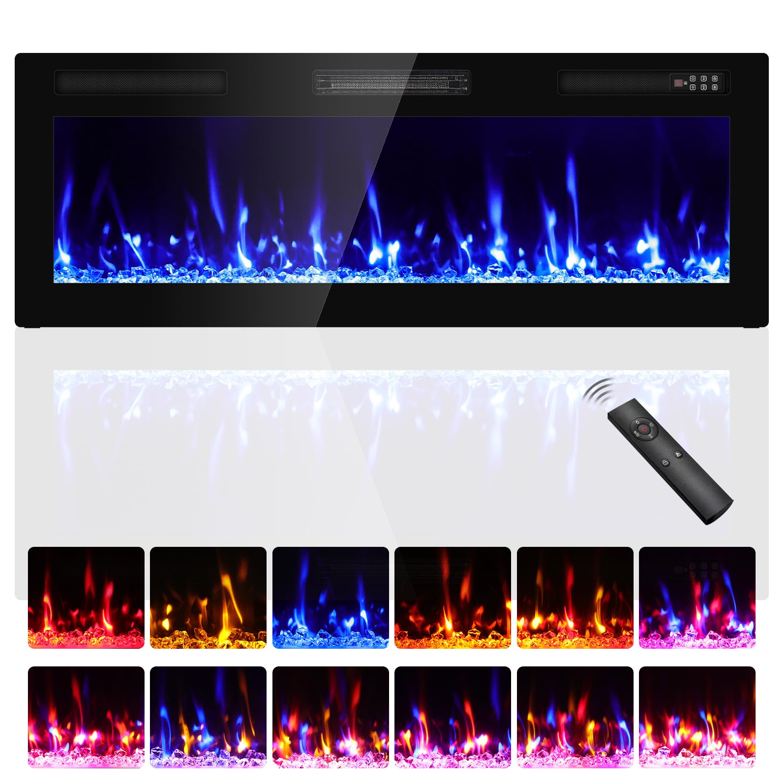 Kucreiheat Narrow Bezel Electric Fireplace-50 inch Fireplace Wall Mount/Recessed-Ultra Slim Wall Fireplace Electric with Remote Control, Timer, Adjustable Flame, 750w/1500w