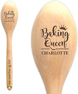 Baking Queen Personalised Wooden Spoon. Customise with a Name and Message on Handle. Laser Engraved Bake Off Trophy