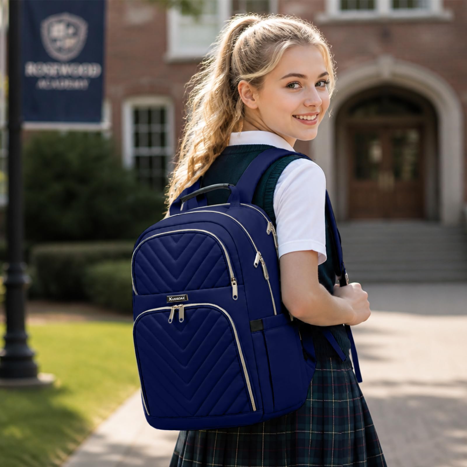 Mochila para mujer, mochila escolar de 15.6 pulgadas para niñas y adolescentes con puerto de carga USB, mochila para laptop, elegante mochila impermeable para escuela, universidad, viajes