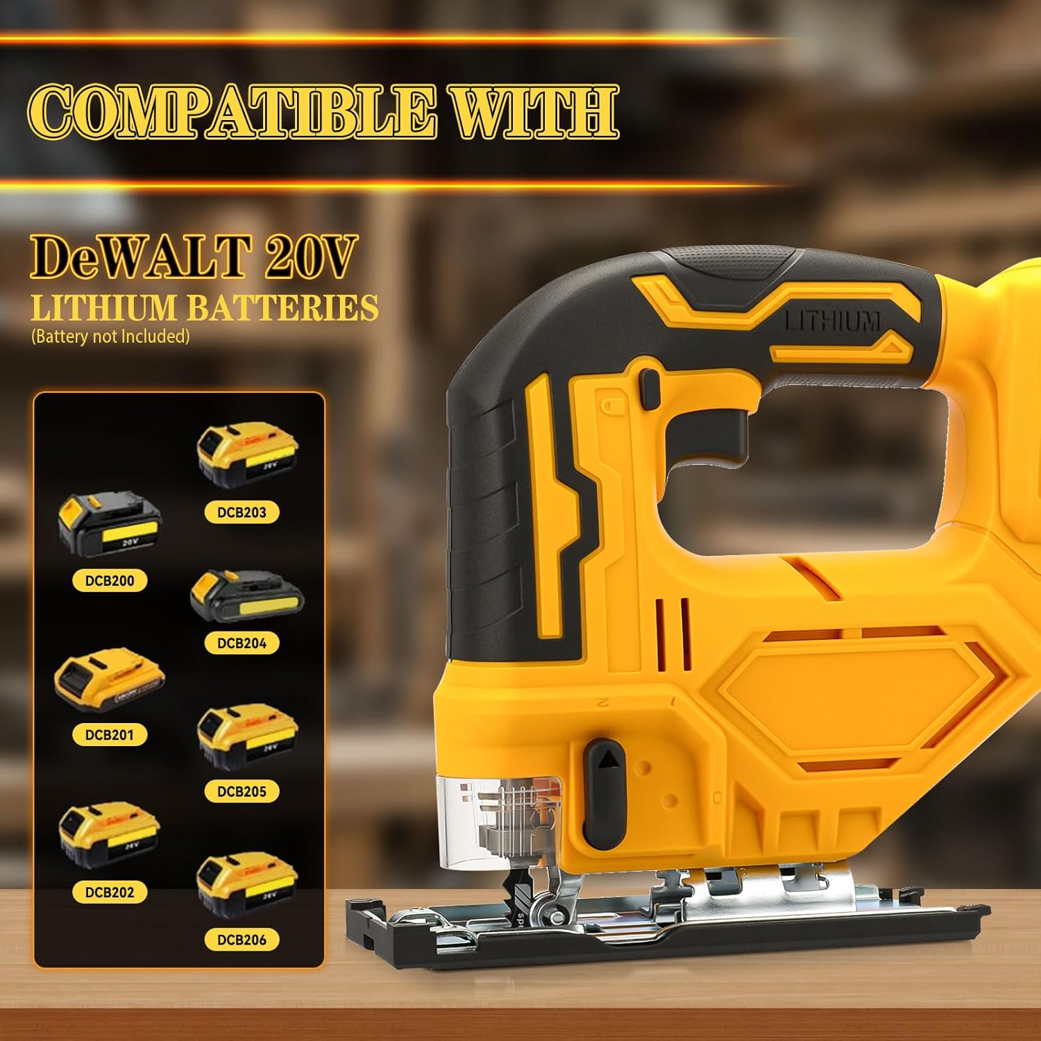 Cordless Jig Saw for Dewalt 20v Max Battery(Tool Only), Electric Jigsaw Cut Off Tool 400W 2700RPM 45° Beveled Cutting 3 Orbital Setting with 6 Blades for Straight/Curve/Circle Cutting (for Dewalt)