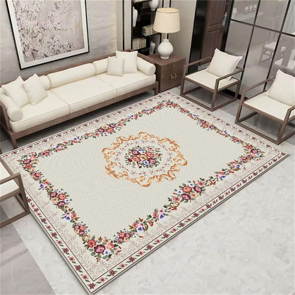 Tapis lavable enfant 90x180 cm moquette fleurie et colorée