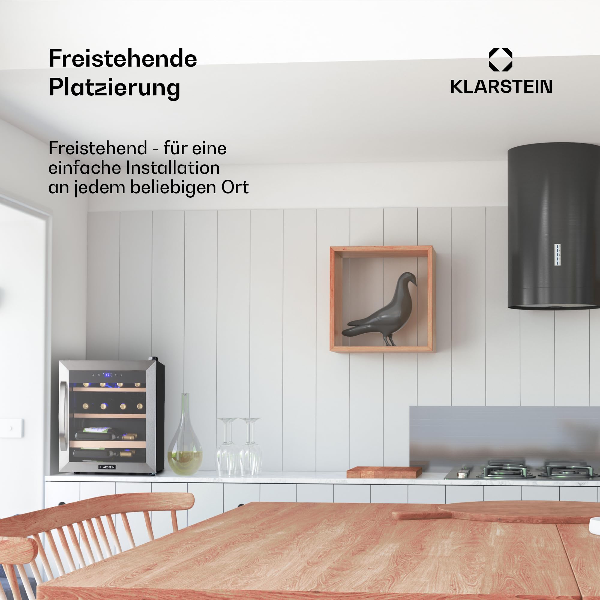 Klarstein Weinkühlschrank, Getränkekühlschrank Schmal, Kühlschrank mit Glastür, Getränkekühlschränke Freistehend, Weinkühlschrank Klein, Weinkühlschränke 1 Zone, UV-Schutz, 4-18 °C, 12 Flaschen