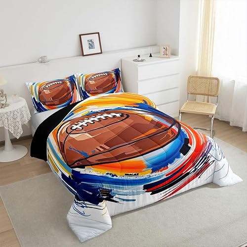 Miniatura 3 de Juego de edredón de fútbol para niños y adolescentes, juego de ropa de cama deportiva para decoración de dormitorio, juego de ropa de cama de fútbol