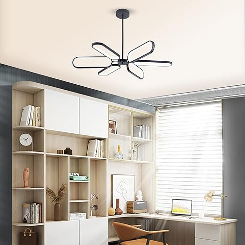 Miniatura 8 de Leniure Candelabro negro, lámpara de techo LED moderna de 6 luces para comedor, dormitorio, sala de estar, vestíbulo, cocina, colgante, iluminación