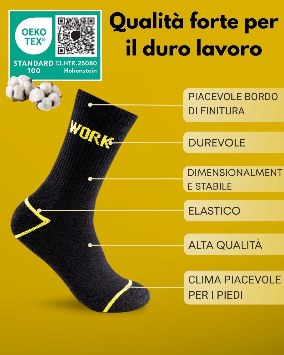 10 Paia Calze da Lavoro Uomo Cotone Rinforzate WORK Socks