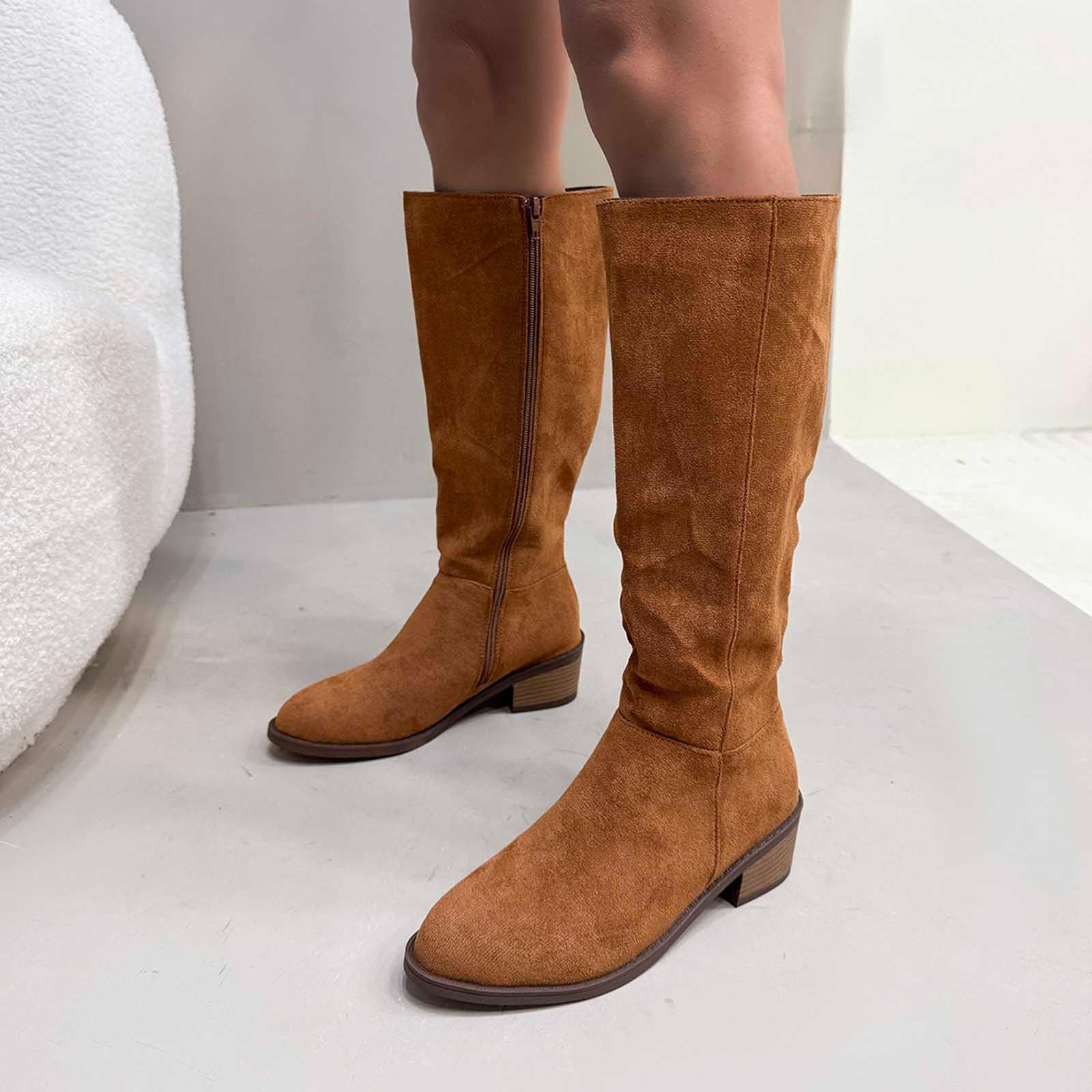 Generisch Botas de equitación Botas de invierno de ante con pantorrilla media, cremallera lateral, botines cómodos, informales, zapatos de moda para invierno y otoño