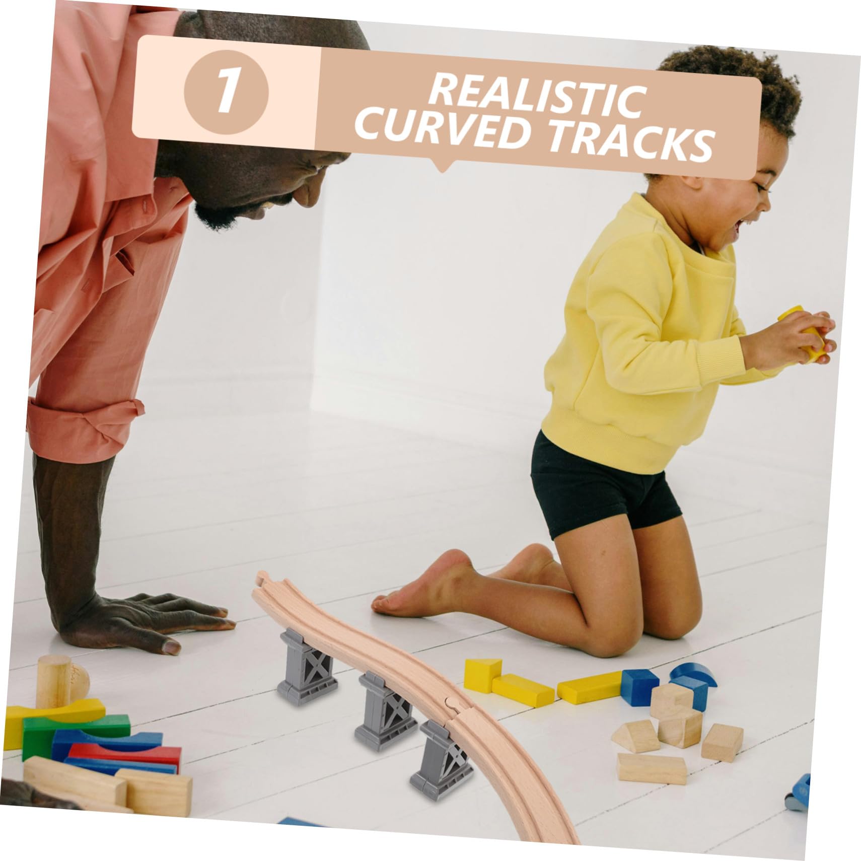 Set Accessori per Treno in Legno con Supporti Ponte in Plastica, Binari Stabili per Giochi per Ragazzo Ragazza e Costruzione Collaborativa del Percorso