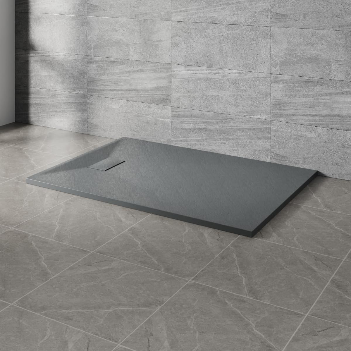 NRG 1400x900mm Anthracite Rectangle Shower Base Tray SMC Slate Effect Slip-Resistance Bathroom Shower Enclosure Tray