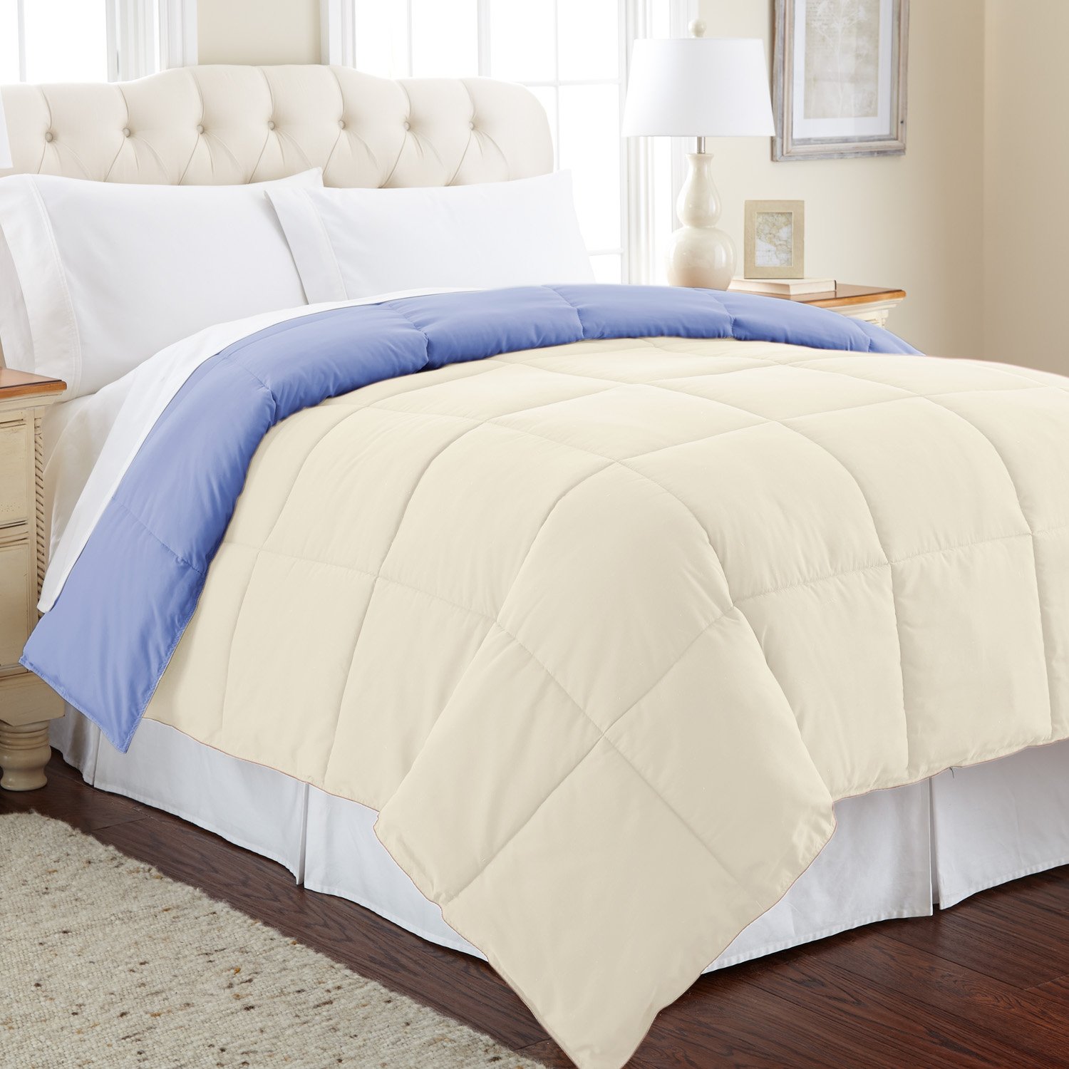 Modern Threads Down Alternative Microfiber Quilted Reversible Comforter & Duvet Insert - Soft, Comfortable Alternative to Goose Down - Bedding for All Seasons Blue/Cream Twin