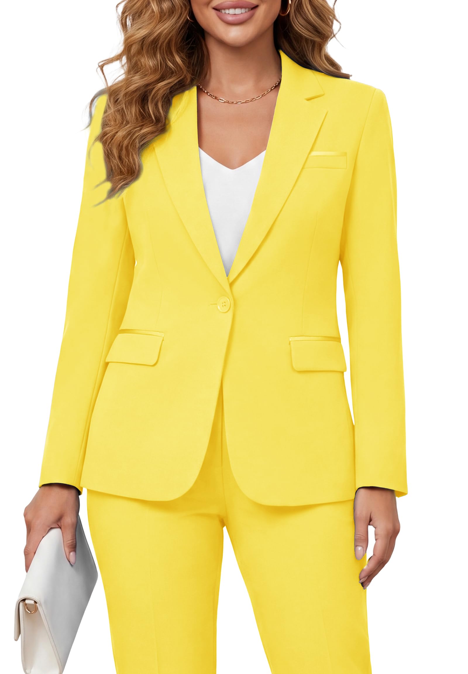 Kelyaa Damen 2-teiliges Set mit Revers mit Kerben, EIN Knopf, schmaler Schnitt, für Business, Büro, Arbeit, Smoking